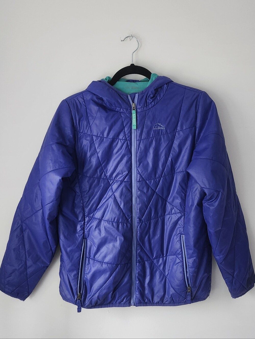 L.L. Bean Girls Purple PrimaLoft Hooded Quilted Packaway Jacket Large 14-16